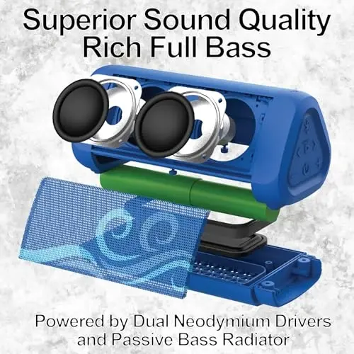 OontZ Ultra Portable Bluetooth Speaker 5.0 - IPX7 Waterproof, 14W Enhanced Sound, 20-Hr Battery, 100ft Range, Deep Bass and Clear Audio, Durable Shower Speaker for Pool or Beach (SUP Edition, Blue) - 5