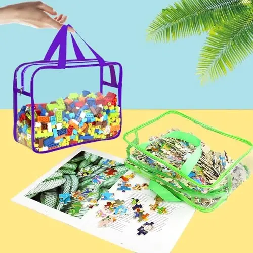 6 Packs Large Toy Storage Bags with Labels, Reusable Clear PVC Board Game Storage, Travel Waterproof Organizer Bags with Zipper for Building Blocks, Puzzle, Kids Books（6 Colors） - 4