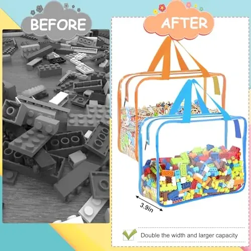 6 Packs Large Toy Storage Bags with Labels, Reusable Clear PVC Board Game Storage, Travel Waterproof Organizer Bags with Zipper for Building Blocks, Puzzle, Kids Books（6 Colors） - 5