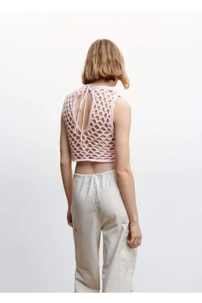 Open Back Perforated Blouse - 4