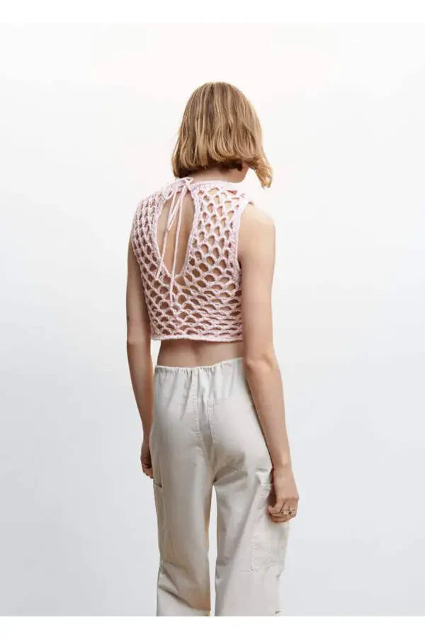 Open Back Perforated Blouse - 4