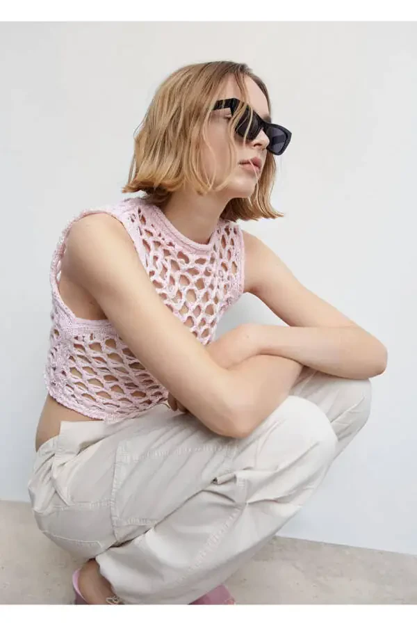 Open Back Perforated Blouse - 5