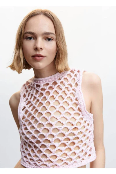 Open Back Perforated Blouse - 7