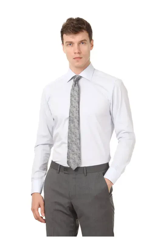 Open Blue Plain Regular Fit Woven Classic Cotton Blend Shirt - 1