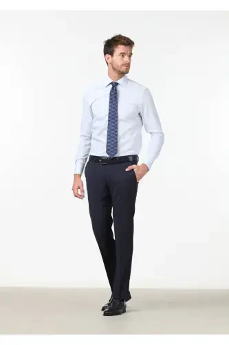 Open Blue Plain Regular Fit Woven Classic Cotton Blend Shirt - RAMSEY (1)