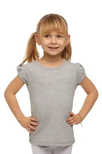 Open Gray Basic Girls Crew Neck Melon Sleeve T-Shirt-ASH GRAY - 1