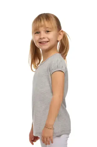 Open Gray Basic Girls Crew Neck Melon Sleeve T-Shirt-ASH GRAY - LOVETTI (1)