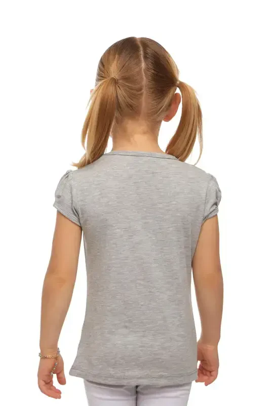 Open Gray Basic Girls Crew Neck Melon Sleeve T-Shirt-ASH GRAY - 3