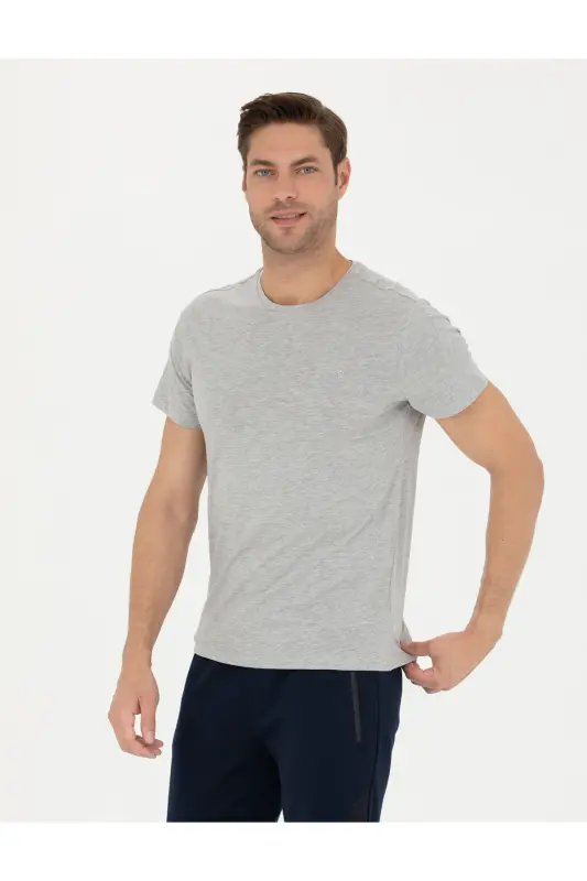 Open Gray Melange Slim Fit Basic T-Shirt 50289335-VR091-992431 - 1