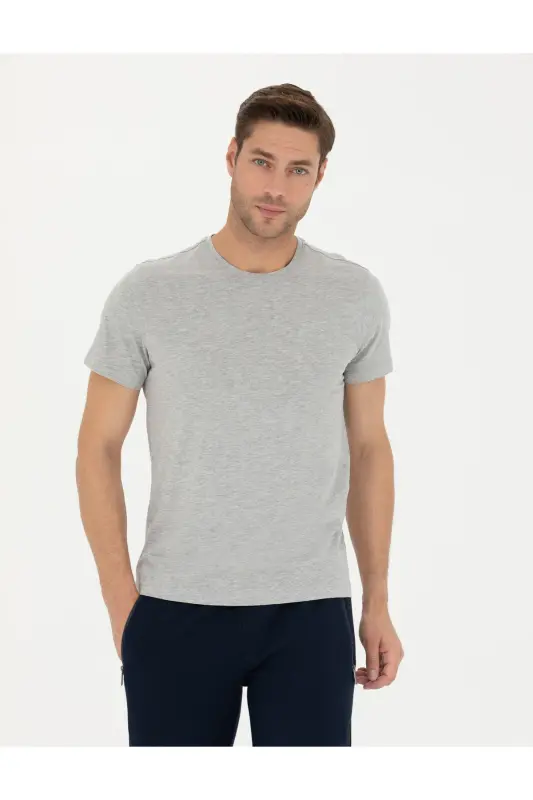 Open Gray Melange Slim Fit Basic T-Shirt 50289335-VR091-992431 - 3