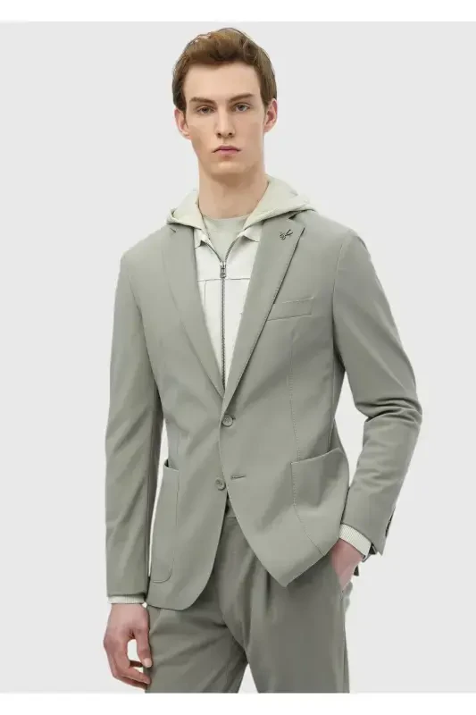 Open Green Plain Comfort Fit Knitted Suit - RAMSEY