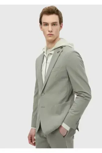 Open Green Plain Comfort Fit Knitted Suit - 3