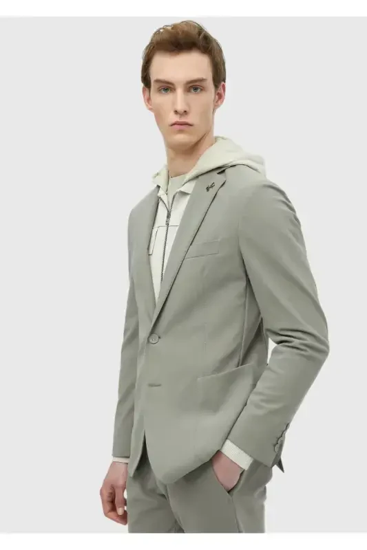 Open Green Plain Comfort Fit Knitted Suit - 3