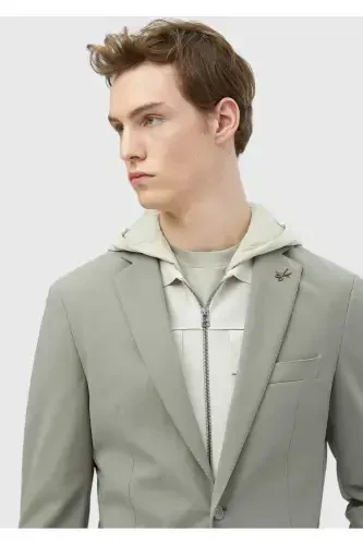 Open Green Plain Comfort Fit Knitted Suit - 5