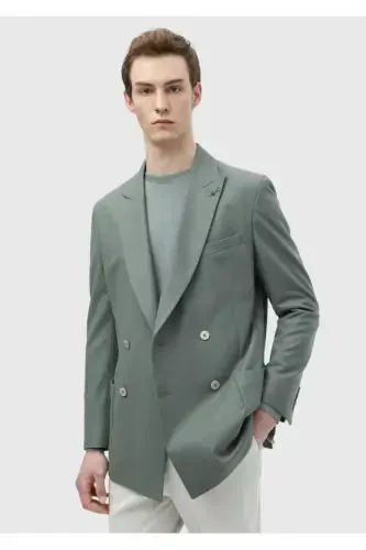 Open Green Plain Comfort Fit Wool Blend Jacket - 1