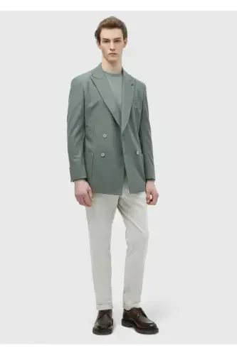 Open Green Plain Comfort Fit Wool Blend Jacket - 2