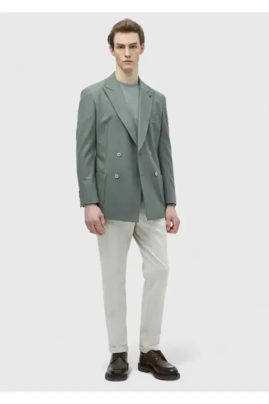 Open Green Plain Comfort Fit Wool Blend Jacket - 2