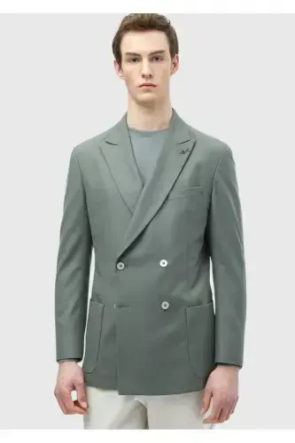 Open Green Plain Comfort Fit Wool Blend Jacket - 3