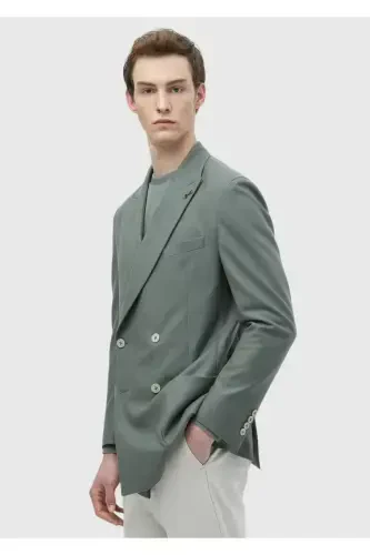 Open Green Plain Comfort Fit Wool Blend Jacket - 5