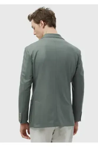 Open Green Plain Comfort Fit Wool Blend Jacket - 6
