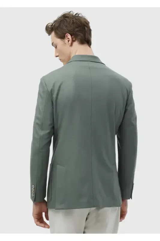 Open Green Plain Comfort Fit Wool Blend Jacket - 6
