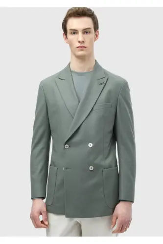 Open Green Plain Comfort Fit Wool Blend Jacket - 3