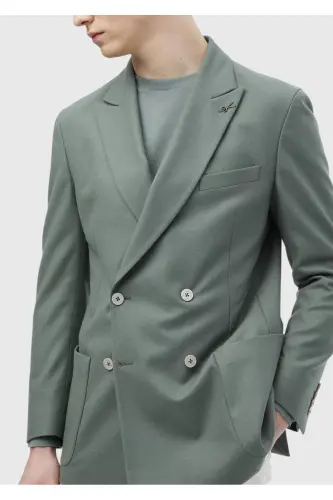 Open Green Plain Comfort Fit Wool Blend Jacket - 4