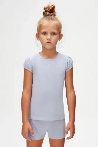 Open Lilac Basic Girl's Crew Neck Watermelon Sleeve T-shirt-MISTY LILAC - 2
