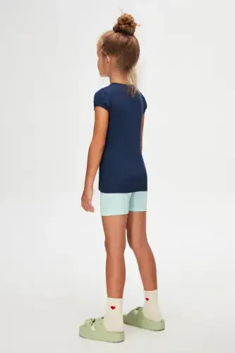 Open Navy Blue Girl Kids Short Sleeve Basic T-Shirt-NAVY - 4
