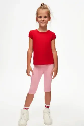 Open Red Basic Girl Kids Crew Neck Watermelon Sleeve T-shirt-URBAN RED - 1