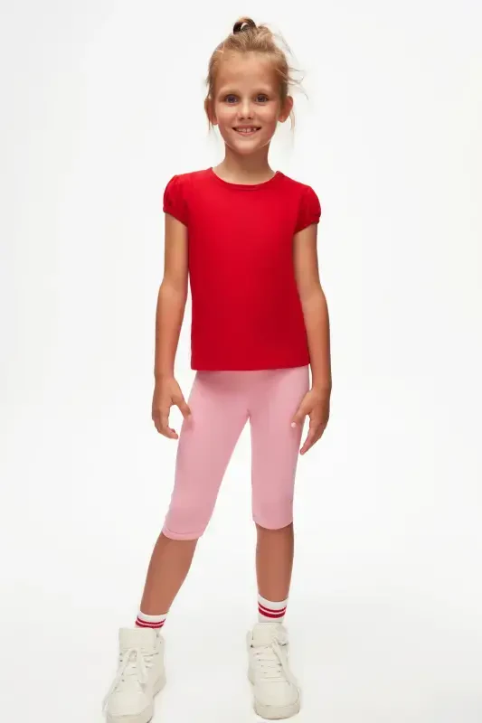 Open Red Basic Girl Kids Crew Neck Watermelon Sleeve T-shirt-URBAN RED - LOVETTI