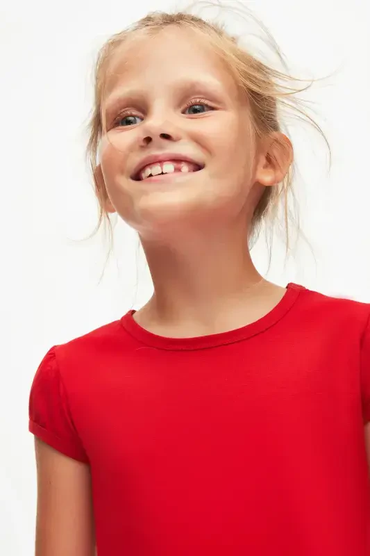 Open Red Basic Girl Kids Crew Neck Watermelon Sleeve T-shirt-URBAN RED - 4