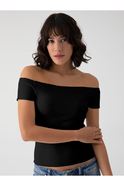 Open Shoulder Knit Black Sweater - LTB (1)