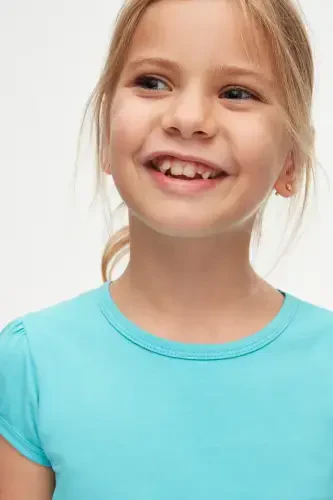 Open Turquoise Basic Girl's Crew Neck Watermelon Sleeve T-Shirt-POLL TURQUOISE - 6