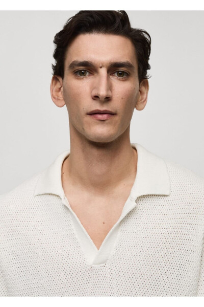 Openwork Cotton Knit Polo Shirt - 6