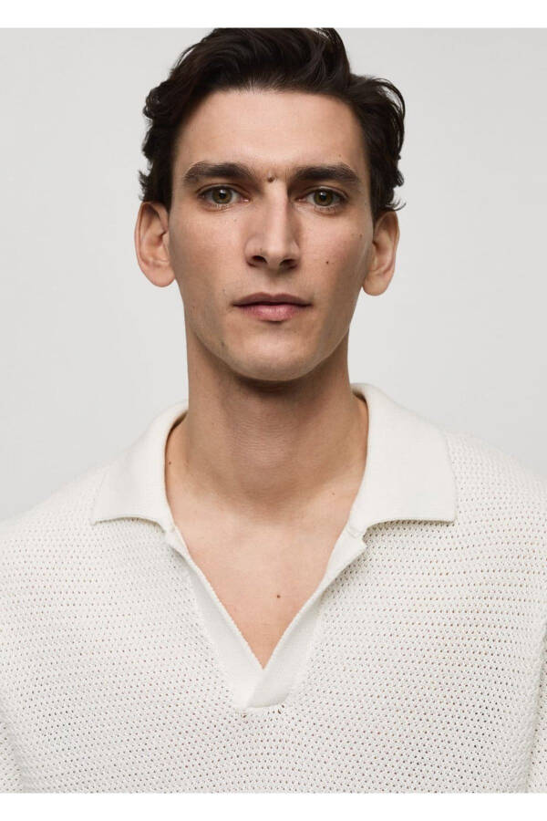 Openwork Cotton Knit Polo Shirt - 6