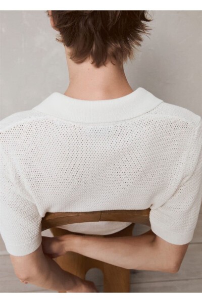 Openwork Cotton Knit Polo Shirt - 7