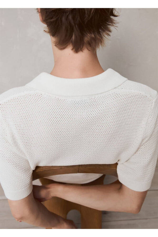 Openwork Cotton Knit Polo Shirt - 7