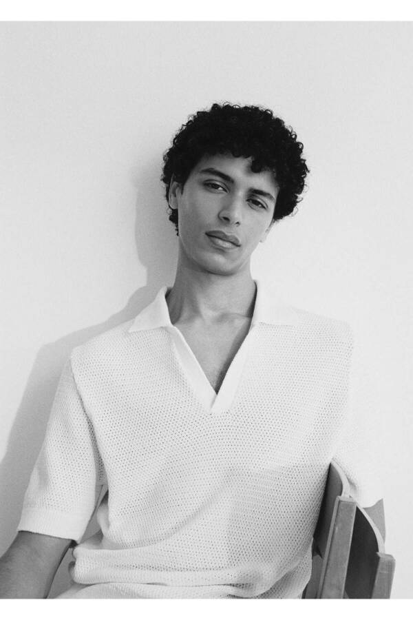 Openwork Cotton Knit Polo Shirt - 8