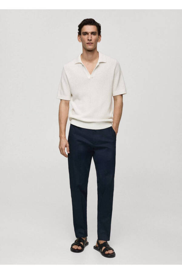 Openwork Cotton Knit Polo Shirt - 2