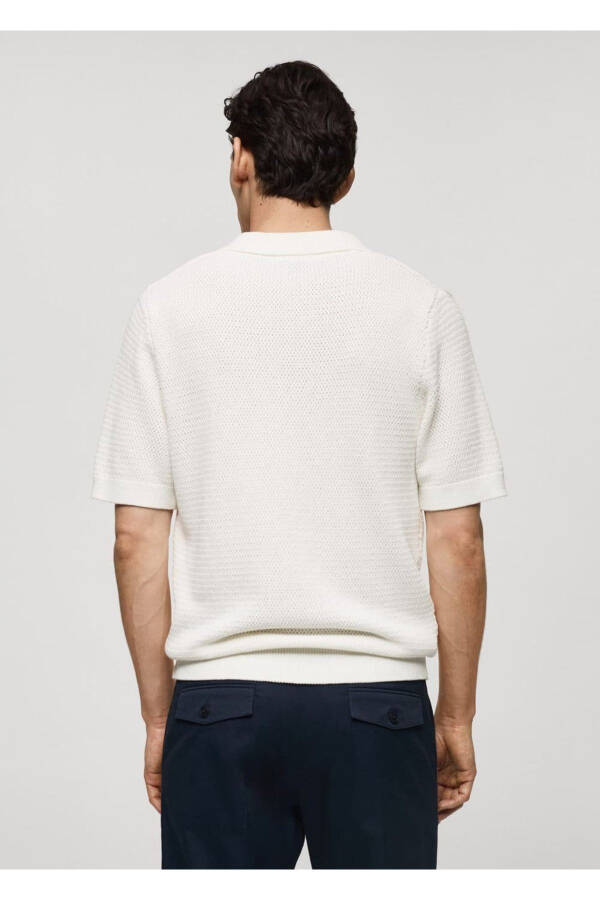 Openwork Cotton Knit Polo Shirt - 4