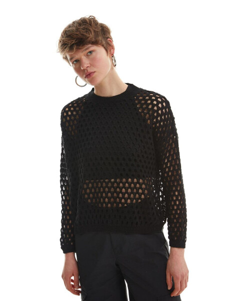 Openwork Detailed Fine Knitwear Black-Black - 2