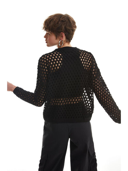 Openwork Detailed Fine Knitwear Black-Black - 5