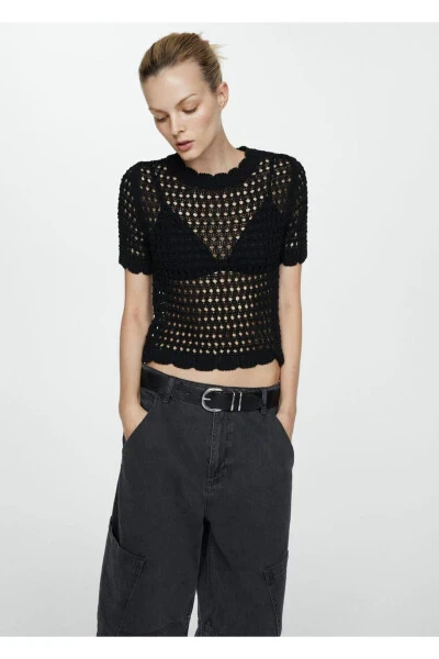 Openwork Detailed Knitted Sweater - MANGO