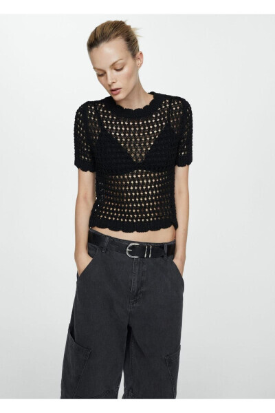 Openwork Detailed Knitted Sweater - MANGO WOMAN