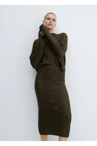 Openwork knit sweater - Khaki Color - MANGO WOMAN (1)