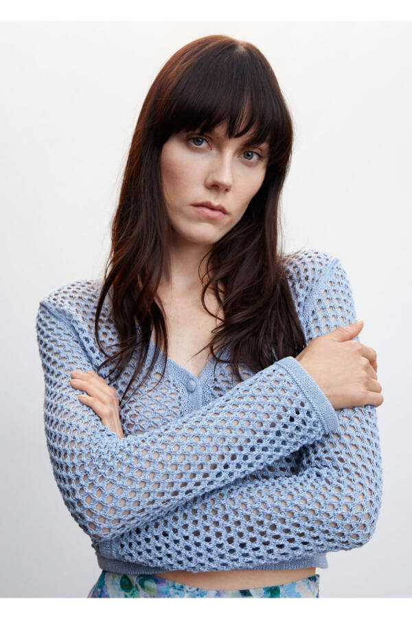 Openwork Knitted Cardigan - 7