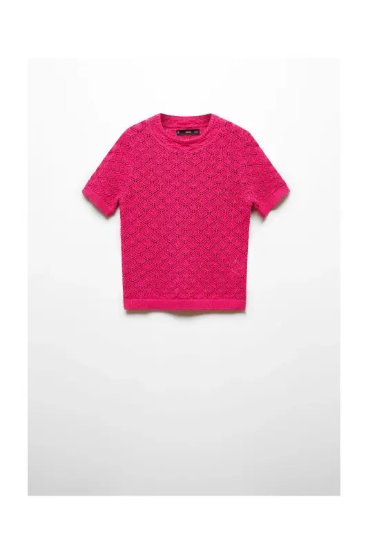 Openwork short-sleeved sweater - Fuchsia - MANGO WOMAN