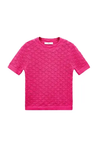 Openwork short-sleeved sweater - Fuchsia - MANGO WOMAN (1)