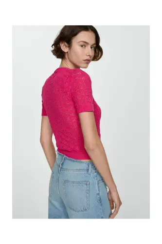Openwork short-sleeved sweater - Fuchsia - 5